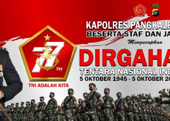 Kapolres Pangkalpinang AKBP Dwi Budi Murtiono, S.I.K M.H, memberikan ucapan Dirgahayu TNI ke-77 kepada Tentara Nasional Indonesia (TNI)