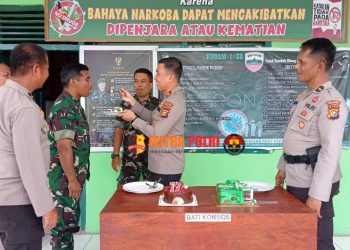 Kapolsek Tambang IPTU Mardani Tohenes, SH, MH bersama Kapolsek Kampar yang diwakili Kanit Samapta IPDA Taufik kunjungi Mako Koramil 07/KPR