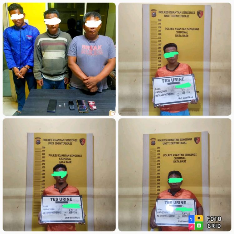 Tim Opsnal SatRes Narkoba Polres Kuansing mengamankan 3 (Tiga) orang laki – laki yang berinisial MC alias R, 34 tahun dan berinisial YP alias Y, 27 tahun dan LSN alias L 42 tahun