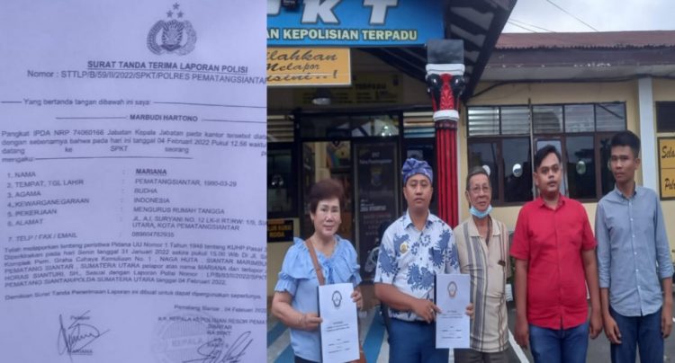 Pelapor Mariana didampingin kuasa hukum saat melaporkan ke Polres Pematang Siantar