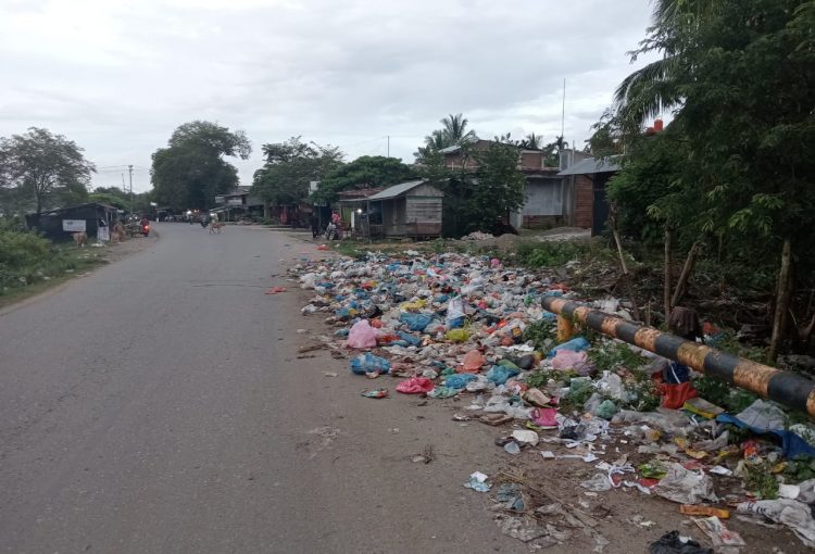 Pemandangan sampah menumpuk tebar aroma busuk di sudut Desa Parang Sikureung Kecamatan Matang Kuli