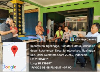 Kapolsek Tigalingga AKP SP. Siringoringo, SH bersama personil memberikan himbauan larangan perjudian di Dusun Partumbungan Desa Saritonun dan Dusun Hutatengah Desa Saritonun