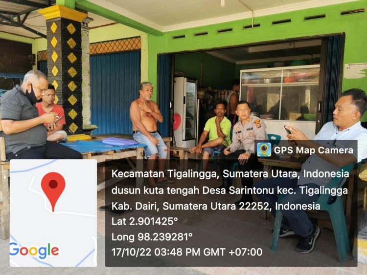 Kapolsek Tigalingga AKP SP. Siringoringo, SH bersama personil memberikan himbauan larangan perjudian di Dusun Partumbungan Desa Saritonun dan Dusun Hutatengah Desa Saritonun