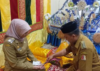 Camat kuala saat Peusijuk (tepung tawar) kepada PJ Bupati Nagan Raya Fitrany Farhas diacara pengantar tugas camat kuala