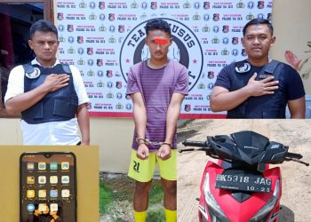 Tersangka RA alias Aldi (20), warga Jalan Simonis Desa Kampung Pajak Kec. NA IX-X