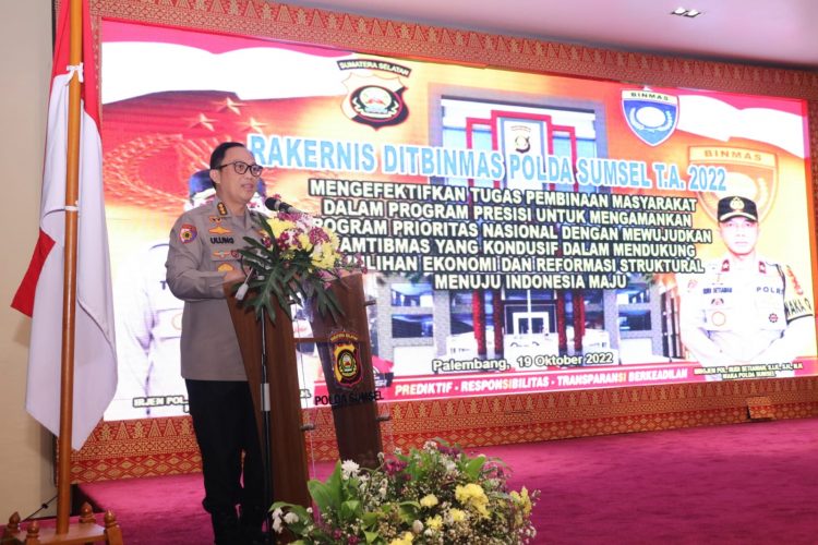 Irwasda Polda Sumsel Kombes Pol Kombes Pol Ulung Sampurna Jaya SIK MH buka Kegiatan Rakernis Fungsi Binmas Polda Sumsel Tahun 2022, yang dilaksanakan di lantai 7 Gedung Presisi Polda Sumsel