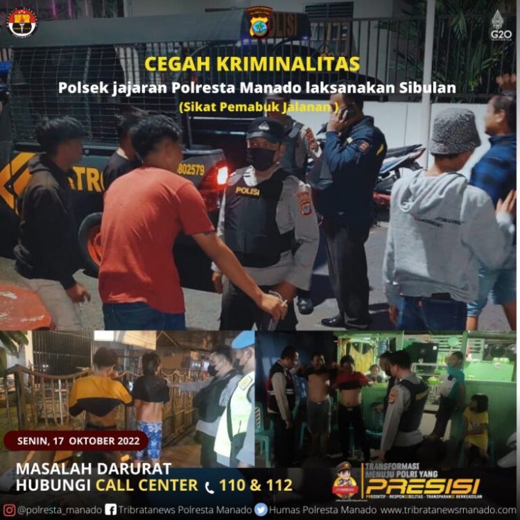 Personel Polresta Manado beserta Polsek Jajaran melaksanakan program unggulan Polresta Manado SIBULAN (Sikat Pemabuk Jalanan)