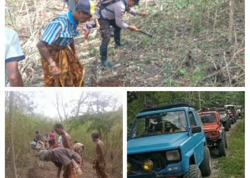 Kerjasama antara Kreator Muda Peduli (KMP) Kupang dengan Beda Blok Tim off road bersama-sama Masyarakat RW.08 Dusun IV Desa Merbaun Kecamatan Amarasi Barat melaksanakan kerja bakti pembuatan jalan terobosan baru