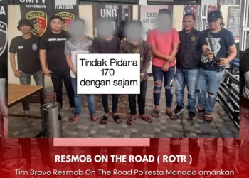 Tim Bravo Resmob Alpha Polresta Manado mengamankan pelaku penganiayan secara bersama-sama dengan senjata tajam (Sajam) yang terjadi di Desa Tateli Tiga