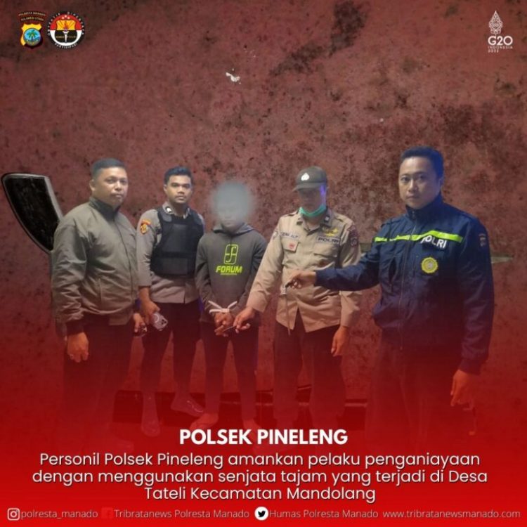 Personil Polsek Pineleng mengamankan pelaku Penganiayaan dengan menggunakan senjata tajam (Sajam)