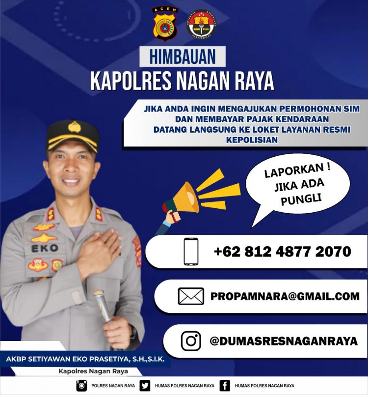 Kapolres Nagan Raya memastikan tidak ada pungutan liar (Pungli) pada pelayanan publik di lingkungan Mapolres Nagan Raya