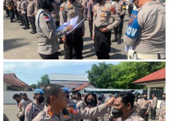 Pemeriksaan sikap tampang meliputi seragam dinas, rambut dan jenggot serta atribut Polri, sebagai langkah mengecek kedisiplinan anggota