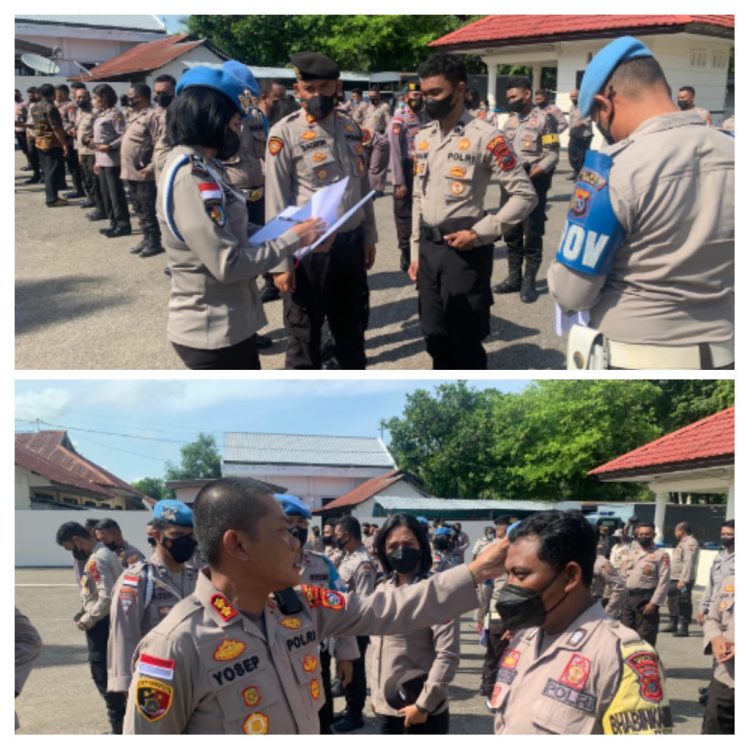Pemeriksaan sikap tampang meliputi seragam dinas, rambut dan jenggot serta atribut Polri, sebagai langkah mengecek kedisiplinan anggota