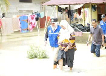 PJ Bupati Nagan Raya Fitriany Farhas AP. S.Sos., M.Si meninjau langsung lokasi banjir di Gampong Ujong Krueng, Kecamatan Tripa Makmur