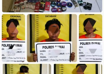 Lima orang terduga pelaku diamankan dan berhasil menyita barang-barang yang dicuri