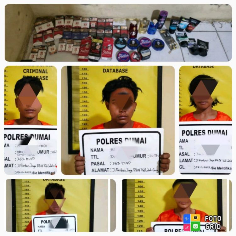 Lima orang terduga pelaku diamankan dan berhasil menyita barang-barang yang dicuri