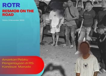 Personil Polsek Malalayang mengamankan pelaku penganiayaan dengan senjata tajam yang terjadi di RSU Prof Kandouw
