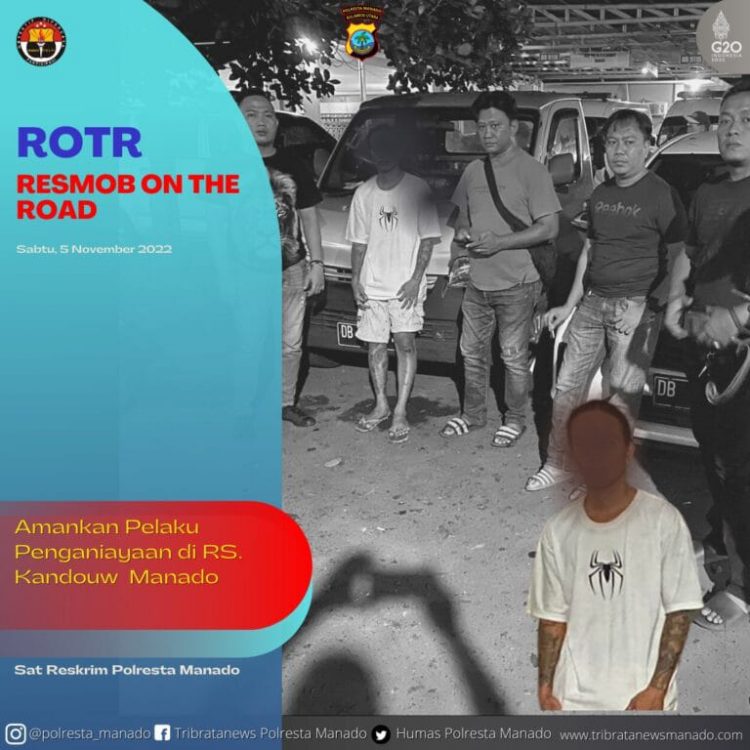 Personil Polsek Malalayang mengamankan pelaku penganiayaan dengan senjata tajam yang terjadi di RSU Prof Kandouw
