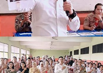 Iptu Eko Sanjaya SH, MH selaku Kanit Idik 1 Satnarkoba Polres Labuhanbatu berikan edukasi tentang bahaya narkoba di Sekolah Menengah Kejuruan Yayasan Perguruan Indonesia Membangun (YAPIM)