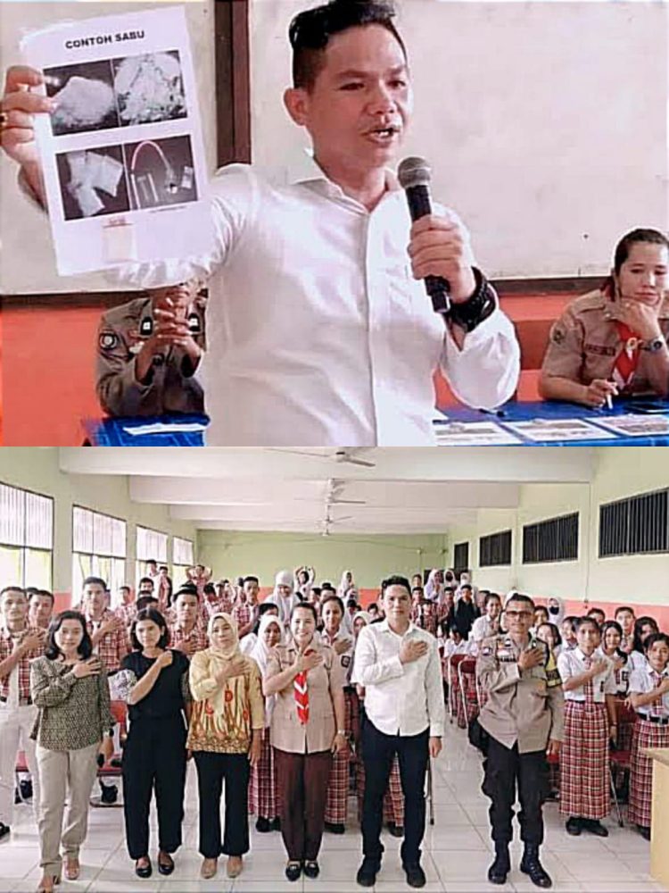 Iptu Eko Sanjaya SH, MH selaku Kanit Idik 1 Satnarkoba Polres Labuhanbatu berikan edukasi tentang bahaya narkoba di Sekolah Menengah Kejuruan Yayasan Perguruan Indonesia Membangun (YAPIM)