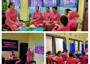 Kepala Kepolisian Sektor (Kapolsek) Mauponggo Ipda. Yakobus K. Sanam, SH bersama Ketua Bhayangkari Ranting Mauponggo Ny. Syen Y K. Sanam dengan anggota Polsek Mauponggo dan Bhayangkari mengikuti kegiatan Tatap muka