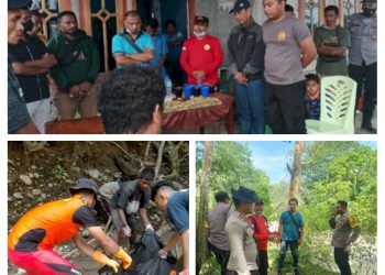 Kapolsek Takari, Iptu. Ilham Gesta Rahman, S.Tr.K memimpin anggotanya melakukan pencarian korban yang terseret arus sungai Kleon di Desa Tanini Kecamatan Takari
