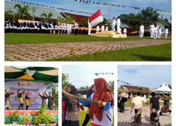 SMA Negeri 1 Muara Batu, Aceh Utara melakukan upacara bendera HUT PGRI di halaman sekolah