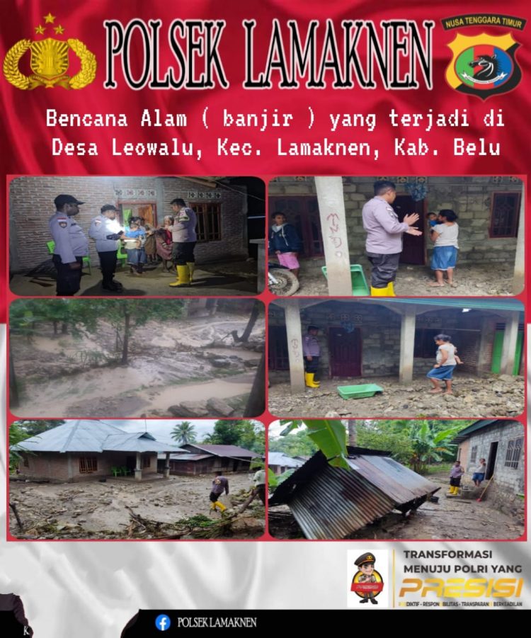 Polsek Lamaknen turun ke lokasi bantu evakuasi korban banjir yang terjadi pada hari Sabtu (26/11/2022), sekitar pukul 15.00 Wita di Dusun Lonkulo, Desa Leowalu, Kecamatan Lamaknen
