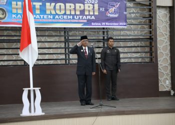 Upacara memperingati HUT ke-51 KORPRI jajaran Pemkab Aceh Utara, berlangsung di Landing Kecamatan Lhoksukon