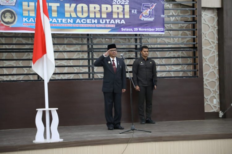 Upacara memperingati HUT ke-51 KORPRI jajaran Pemkab Aceh Utara, berlangsung di Landing Kecamatan Lhoksukon