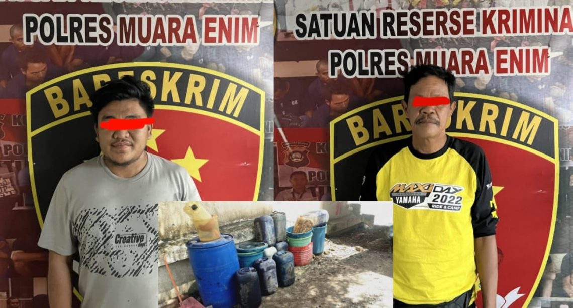 Satreskrim Polres Muara Enim menangkap dua tersangka yang diduga menyalahgunakan BBM jenis solar