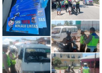 Polres TTU berikan Himbauan Kamseltibcar Lantas sekaligus pemasangan Stiker bertulis "Saya Tertib Berlalulintas" oleh Satuan Lalu Lintas Kepolisian Resor (Sat Lantas Polres) Timor Tengah Utara (TTU)