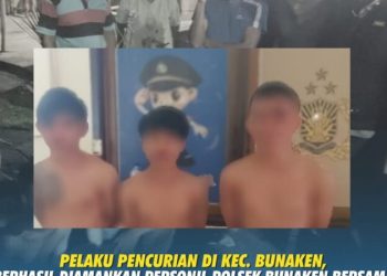 Personil Polsek Bunaken Polresta Manado mengamankan terduga pelaku pencurian hewan ternak (Anjing dan Ayam)