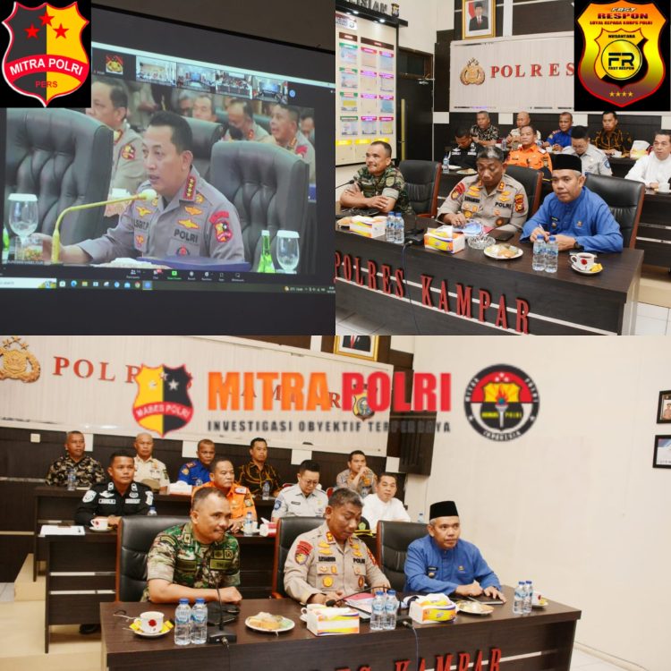 Kapolres Kampar bersama Forkopimda dan Instansi terkait mengikuti Vicon Rakor Lintas Sektoral Bidang Operasional Tahun 2022 dalam rangka Kesiapan Pengamanan Natal 2022 dan tahun baru 2023