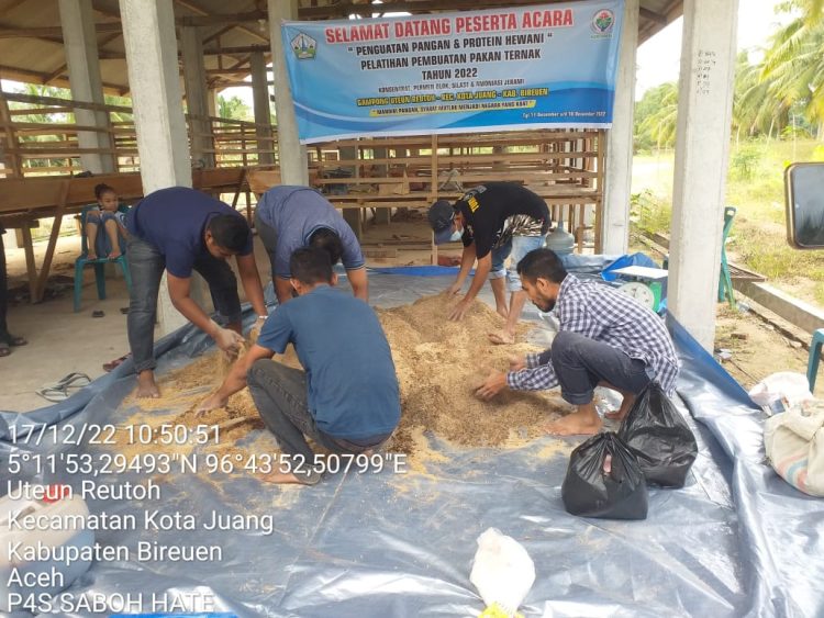 Pemerintah Gampong Uteun Reutoh Kecamatan Kota Juang Kabupaten Bireuen menggelar Pelatihan Pakan Ternak bagi peternak sapi, kambing dan domba