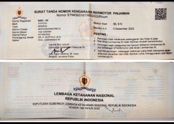 STNK yang dikeluarkan melalui Keputusan Gubernur Lemhanas RI Nomor 198 Tahun 2022