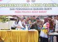 Kepolisian Resort Aceh Barat dibawah Pimpinan AKBP Pandji Santoso S.I.K, M.Si melaksanakan press release Akhir Tahun 2022 dan Pemusnahan Barang Bukti (BB) dari hasil operasi kepolisian yang terjadi sejak Januari
