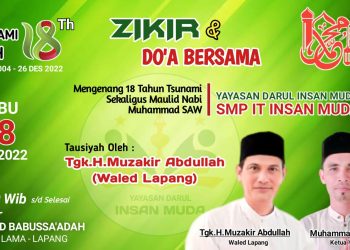 Yayasan Darul Insan Muda menggelar zikir dan Do'a Bersama Zikir yang dipusatkan di Masjid Babussa'adah Merbo Lama, Kec.Lapang, Kabupaten Aceh Utara