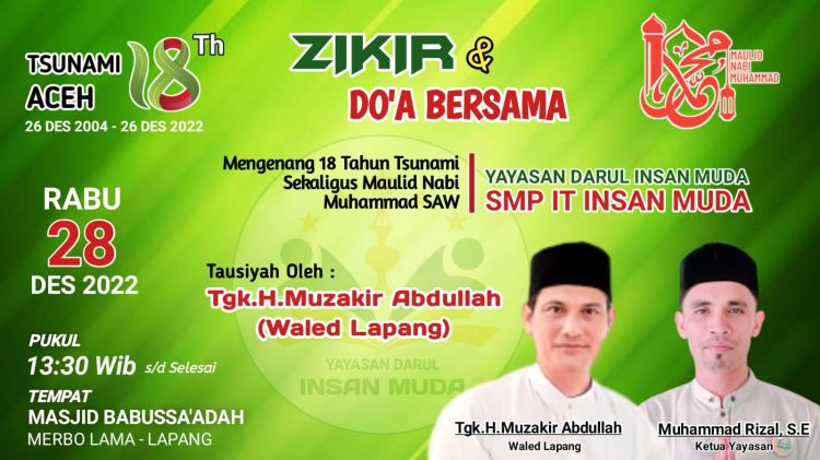 Yayasan Darul Insan Muda menggelar zikir dan Do'a Bersama Zikir yang dipusatkan di Masjid Babussa'adah Merbo Lama, Kec.Lapang, Kabupaten Aceh Utara