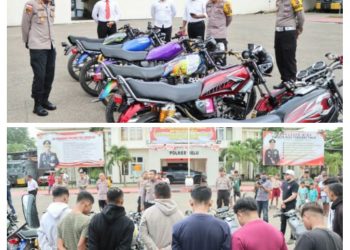 Tujuh unit sepeda motor yang menggunakan knalpot racing pada Kemarin (Senin/2/1/2023) pagi berhasil diciduk aparat gabungan Sat Lantas, Reskrim dan Sat Samapta