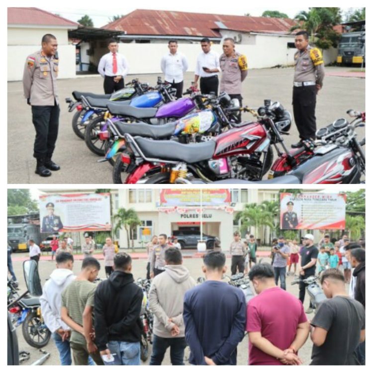 Tujuh unit sepeda motor yang menggunakan knalpot racing pada Kemarin (Senin/2/1/2023) pagi berhasil diciduk aparat gabungan Sat Lantas, Reskrim dan Sat Samapta