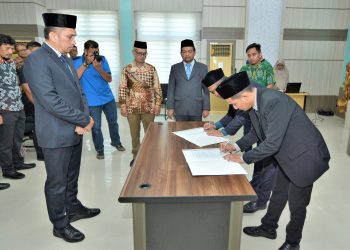 Pj Wali Kota Sabang, Reza Fahlevi, usai pengambilan sumpah dan pelantikan Ketua Dewan Pengawas Perusahaan Umum Daerah Tirta Abeuk Laot periode 2023- 2026 dan Direktur Perusahaan Umum Daerah Tirta Aneuk Laot Kota Sabang