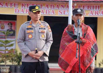 Kapolres Dairi AKBP Wahyudi Rahman, SH, S. I.K, MM memimpin apel pelepasan purna Bhakti personil polres Dairi Aiptu Arif Padilah