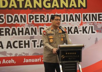 Kapolda Aceh Irjen Ahmad Haydar membuka acara penandatanganan pakta integritas dan perjanjian kerja para Kasatker