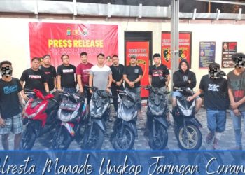 Polresta Manado melalui Tim Delta Resmob on the Road satuan Reskrim Polresta Manado menangkap tiga orang laki-laki pelaku pencurian kendaraan bermotor (curanmor)