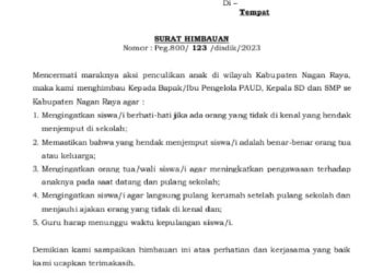 surat himbauan dari Dinas Pendidikan Nagan raya perihal mencermati maraknya isu penculikan anak