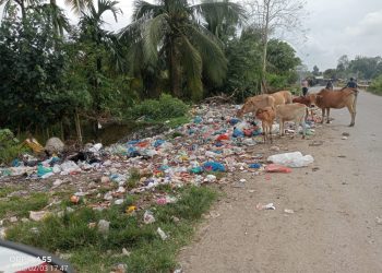 Sampah di Desa Parang Sikureng, Kecamatan Matang Kuli, Kabupaten Aceh Utara, kembali berserakan serta mengeluarkan bau yang tidak sedap