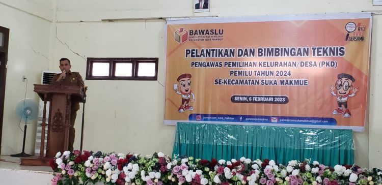 Camat suka makmue Said Mudhar, M.Pd,.MM menyampaikan Apresiasi atas kinerja panitia pengawas kecamatan (panwascam)