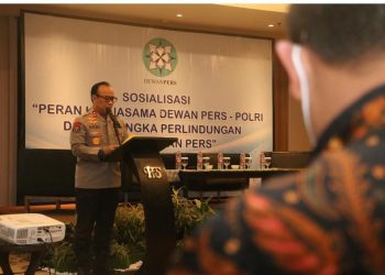 Kadiv Humas Polri dalam sambutannya di sosialisasi peran kerjasama dalam rangka perlindungan kemerdekaan pers pada momentum Hari Pers Nasional