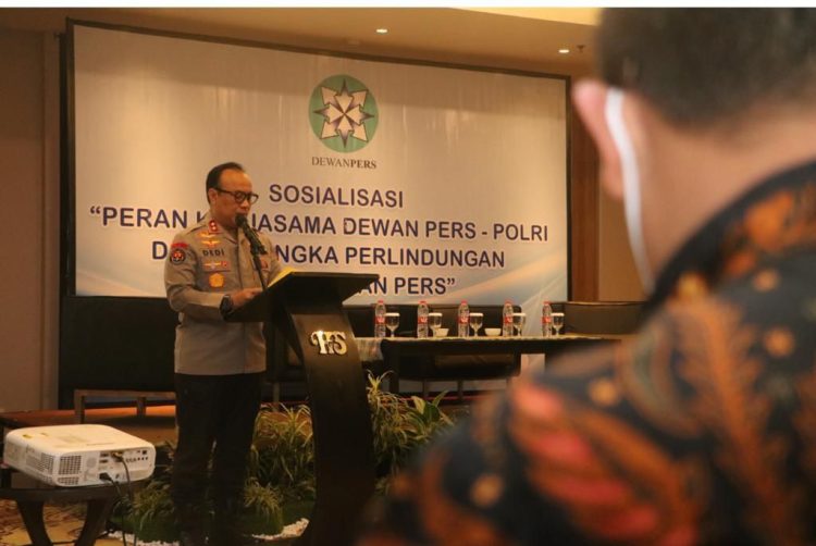 Kadiv Humas Polri dalam sambutannya di sosialisasi peran kerjasama dalam rangka perlindungan kemerdekaan pers pada momentum Hari Pers Nasional
